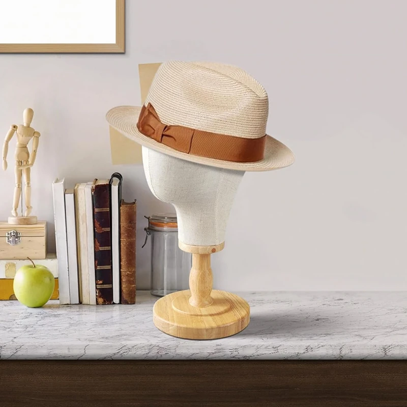 Best Wig Head Stand Mannequin Headhat Display Stand Linen Wig Holder, Canvas Dome + Detachable Wood Stand For Wigs,Hats,Caps