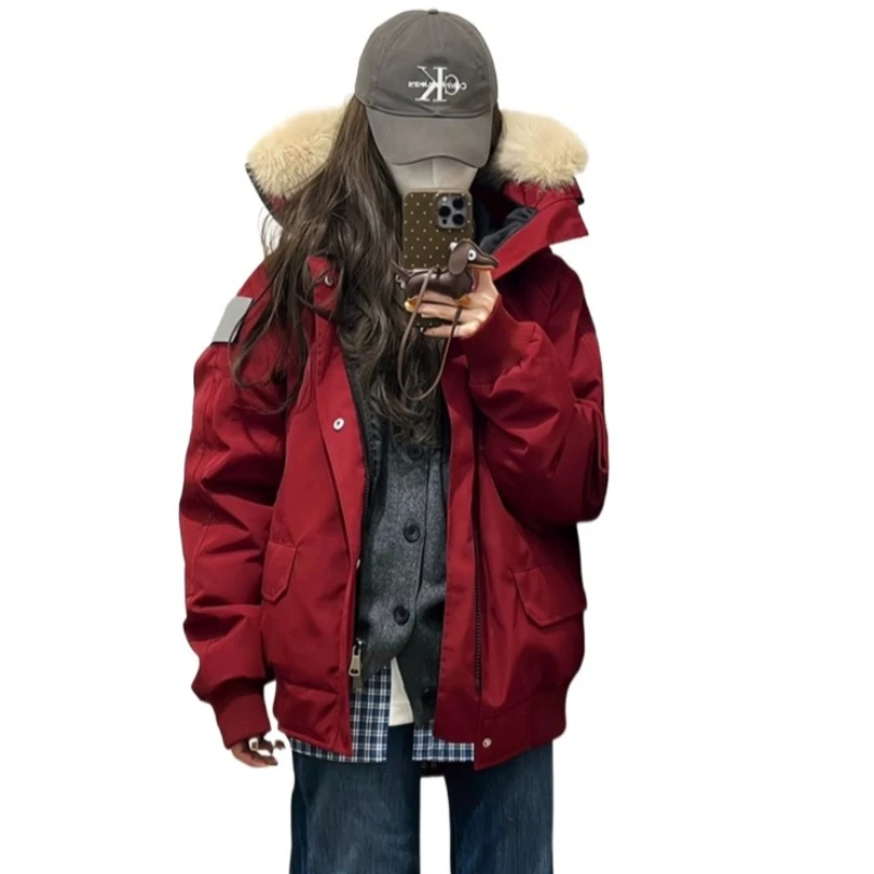 Nouveau hiver épaissi vêtements de travail vers le bas coton rembourré veste Petite femmes style coréen Couple un grand col de fourrure surmonter veste