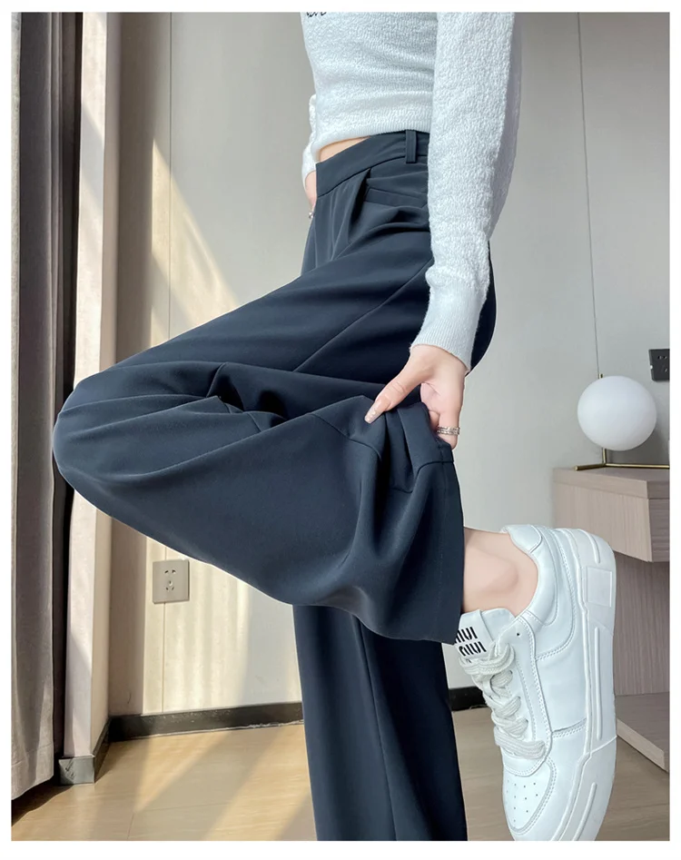 Spring 2024 New Fashion All-Match Simple Office Suit Pants Wide-Leg Pants High Waist Narrow Straight Casual Mop Pants Women