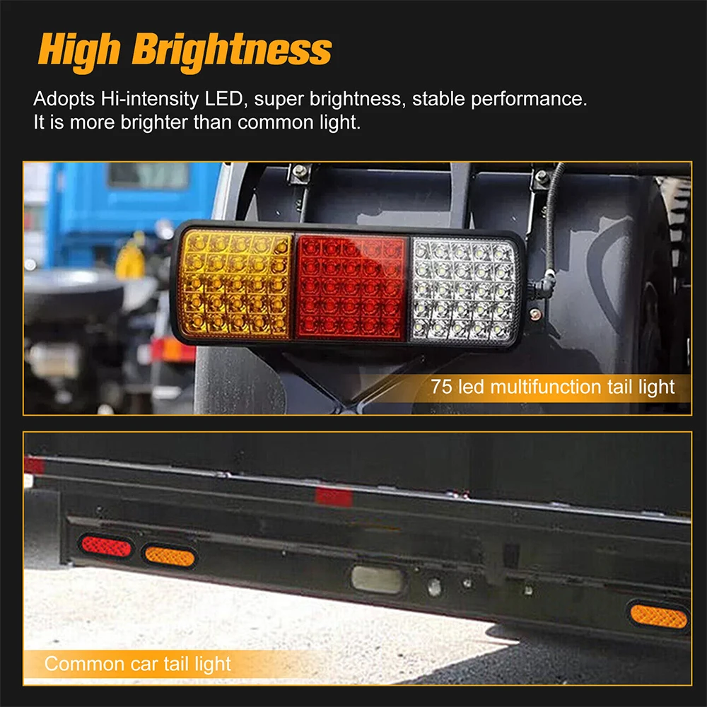 ATVOV 2X Waterproof 12V 75 LED Trailer Truck Rear Tail Turn Signal Light Indicator Brake Stop Reverse Bumper Lamp Caravan Bus