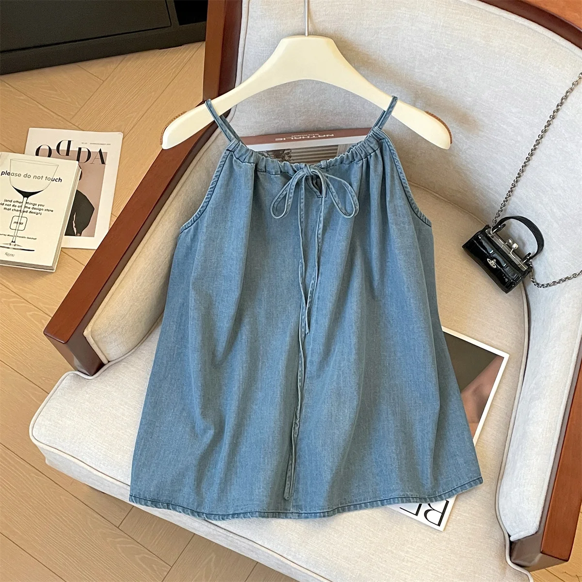 

SlimFit Round Neck Women's Denim Tops Simple Sleeveless All Match Short Sleeve Sexy Summer High Quality Solid Color Vest
