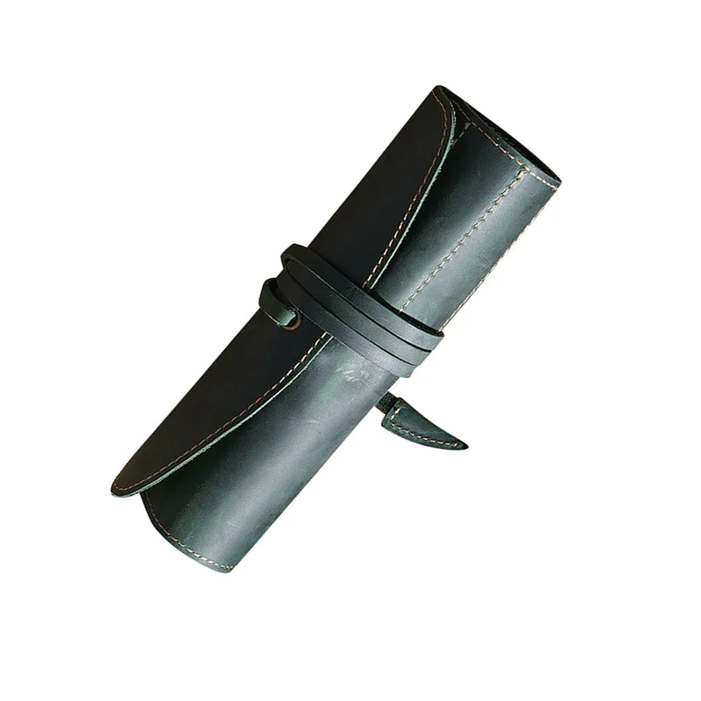 

Зеленый чехол-пенал для ручек и карандашей из натуральной кожи ручной работы