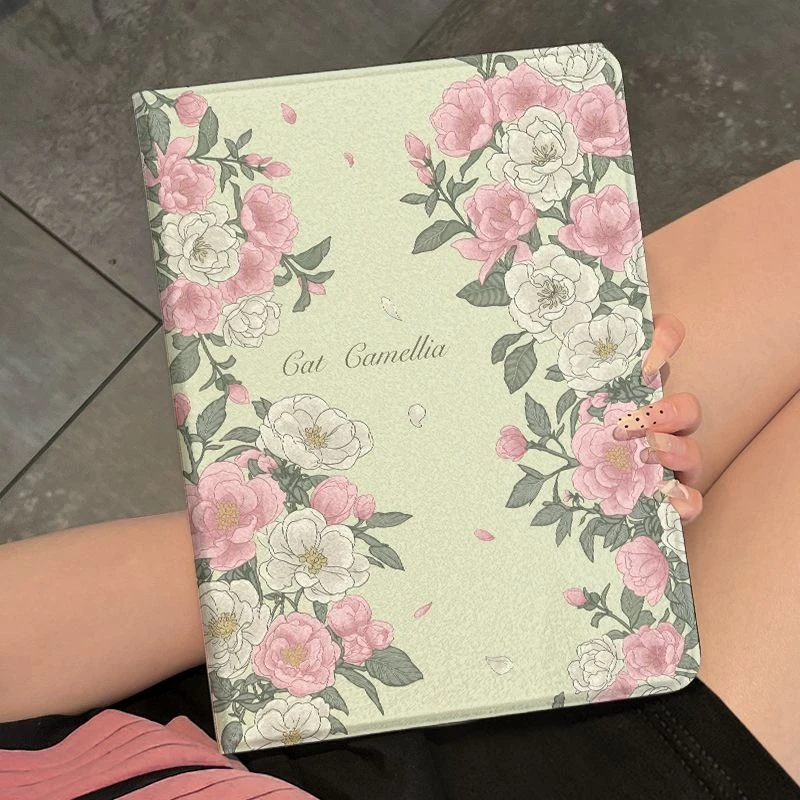 

Smart Case with Pen Holder for IPad Mini6 8.3 Pro 11 2nd 3rd 4th IPad Air 5th Generation Case 10.2 7th 8th 9th Gen Camellia Pink