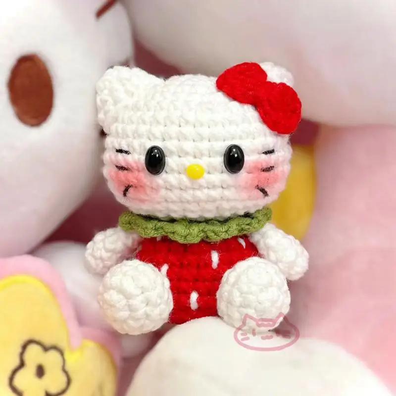 

Kawaii Sanrios Hellokittys Pendant Handmade Diy Crochet Material Package Cartoon Knitting Wool Dolls for Friend Birthday Gifts