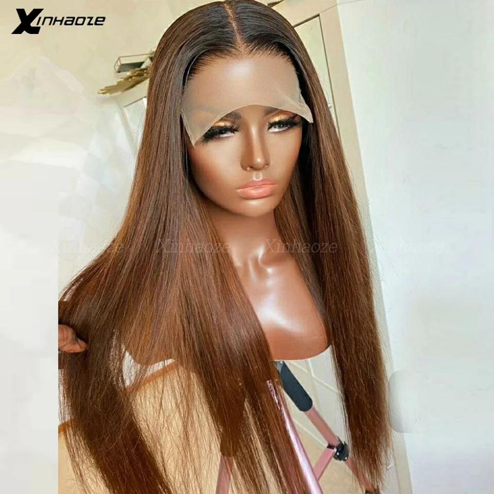 1B Brown 5x5 Silk Top Lace Front Wig Pre Plucked Transparent Lace Silky Straight Human Hair Wigs For Black Women 13x6 Lace Wig