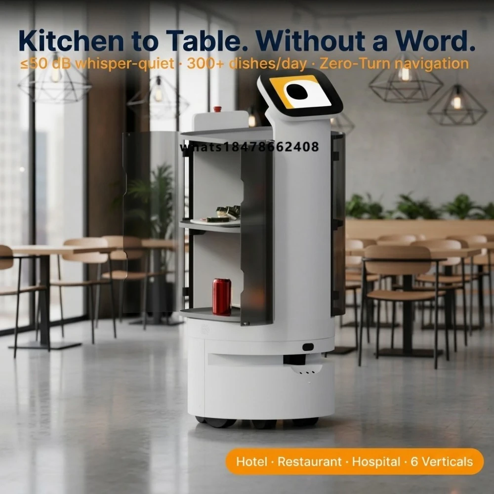 No More Waiter Shortage 3-Tray Robot 300 Dishes Day 50dB Quiet Autonomous Restaurant Delivery OEM Direct