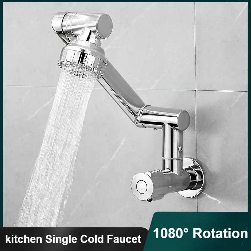 

360° Rotation Chrome Kitchen Faucet Sink Basin Wall Mounted Single Cold Water Tap Bathroom Faucet Single Hole Kitchen Faucets