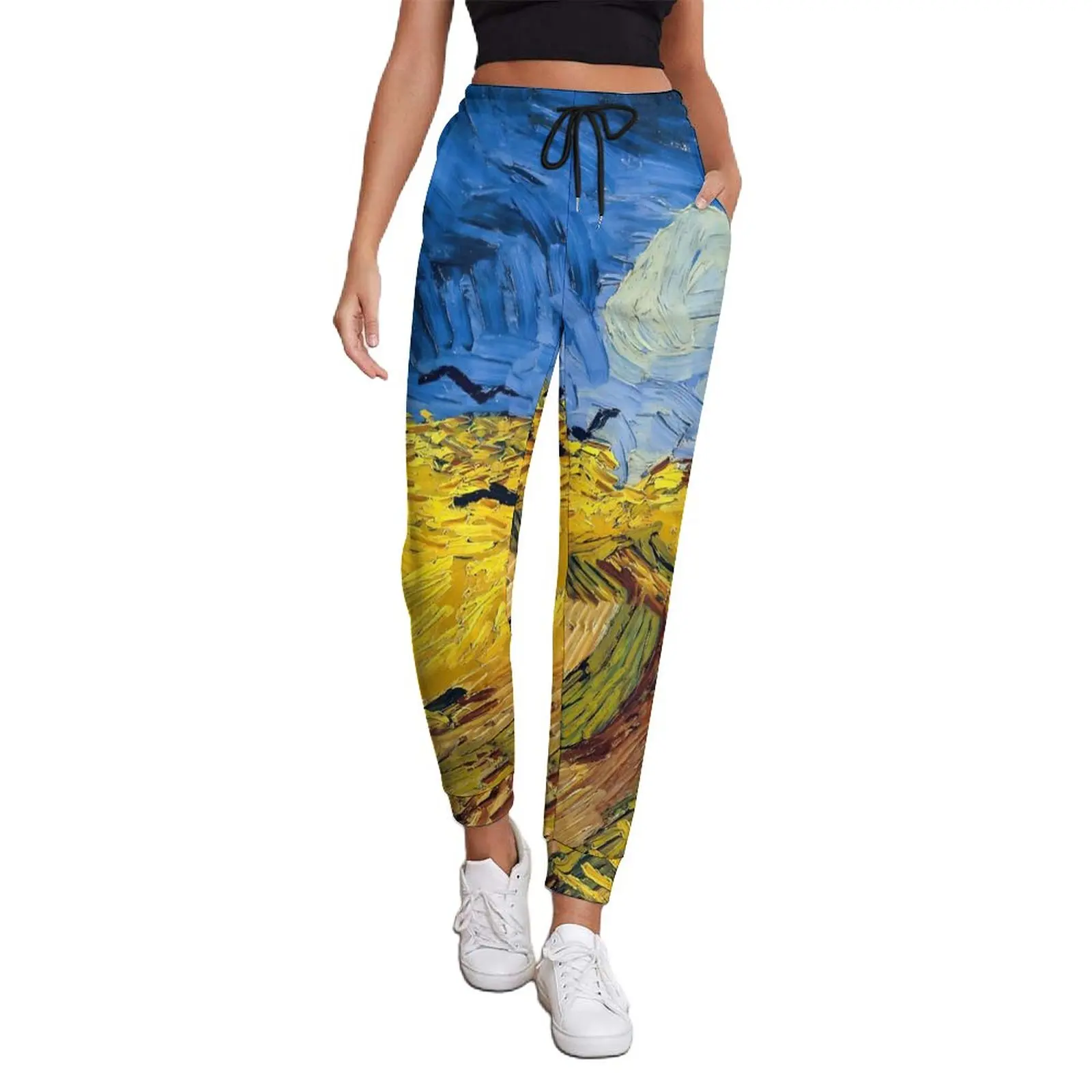 Vincent Van Gogh Jogger Pants Female Wheatfield with Crows Vintage Sweatpants Autumn Custom Streetwear Oversize Trousers Gift