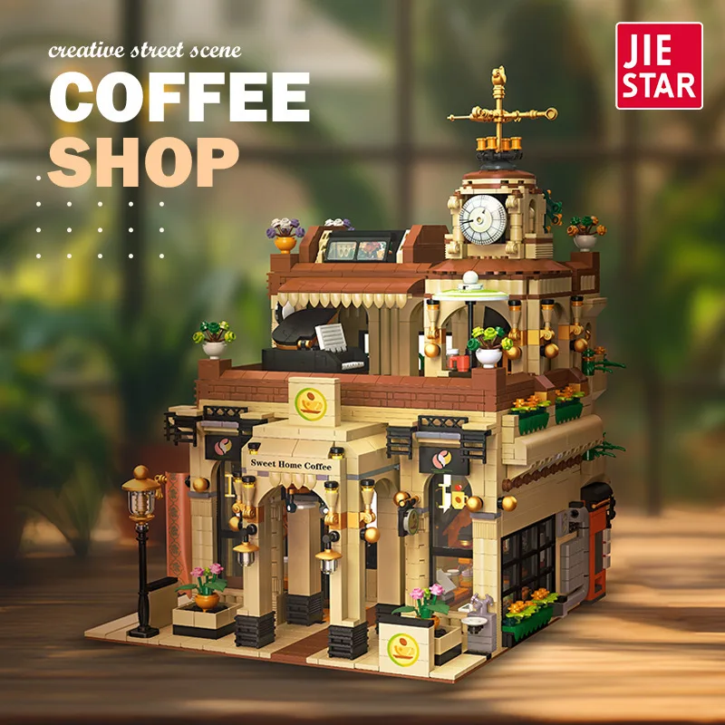 

Creative Street Scense Architecture Building Block Coffee Shop 3D DIY Fruit Shop Bricks Treehouse Model Toys for Kids Santa Gift