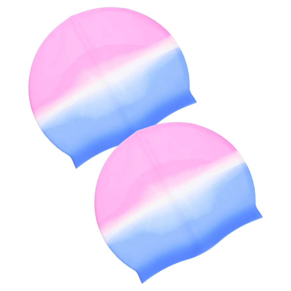 

2pcs Children's Swim Caps Silicone Hat Elastic Comfortable Long Hair Bathing Spa Waterproof Durable Practical Gradient