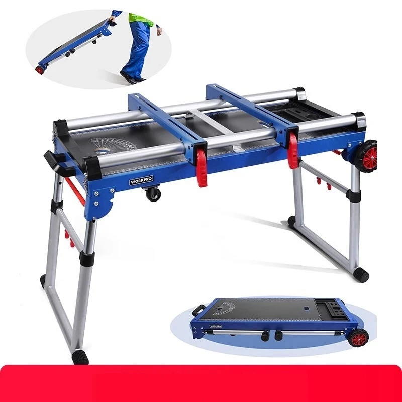 Saw table, storage rack, multi-functional workbench, four-in-one folding woodworking workbench, mobile portable tool table