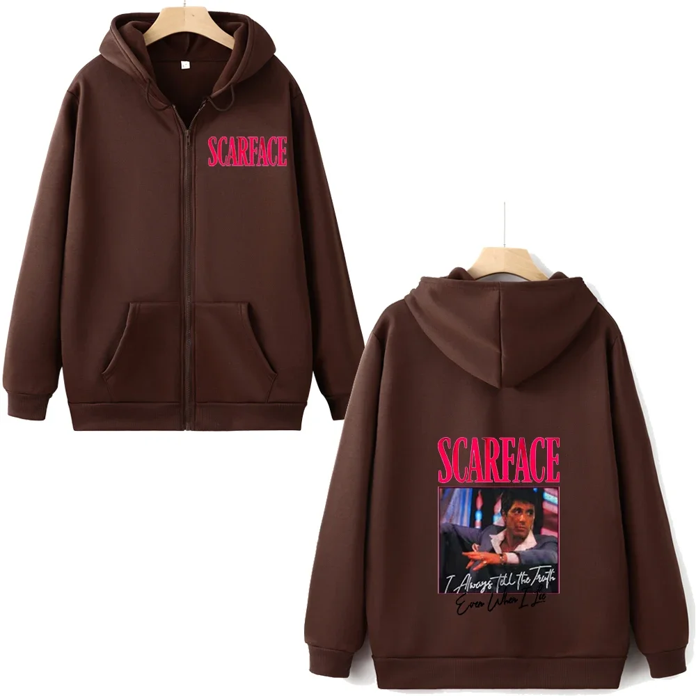 Filmography Scarface Zip Hoodie Even When I Lie I Always Tell The Truth Pattern Text Sweatshirts Retro Style Keep Warm