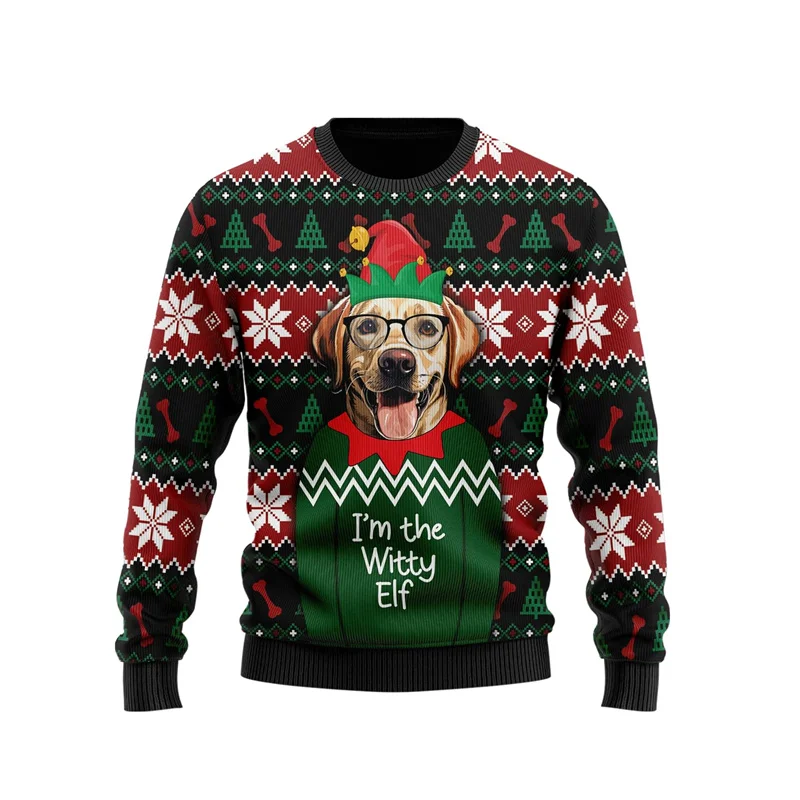 3D Printed Witty Dog Sweatshirt For Men Pet Bulldog Christmas Pattern Pullover Casual Loose Holiday O-Neck Hoodies Unisex Tops