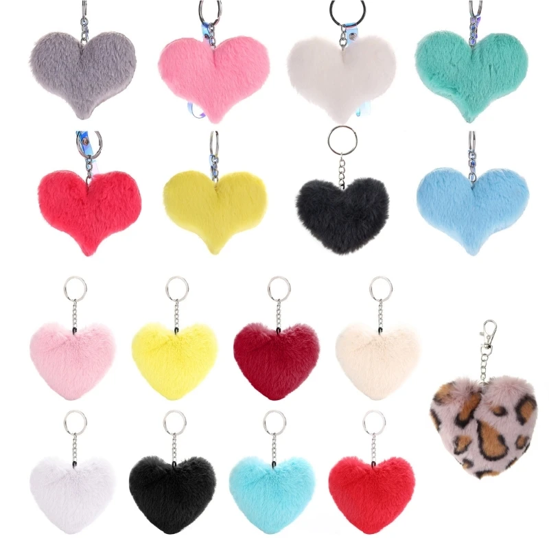 ArtificalFur Pom PomKeychain Faux Furlike Heart-shaped Keychain Car Keyring PompomKeychain Women Bag Pendant