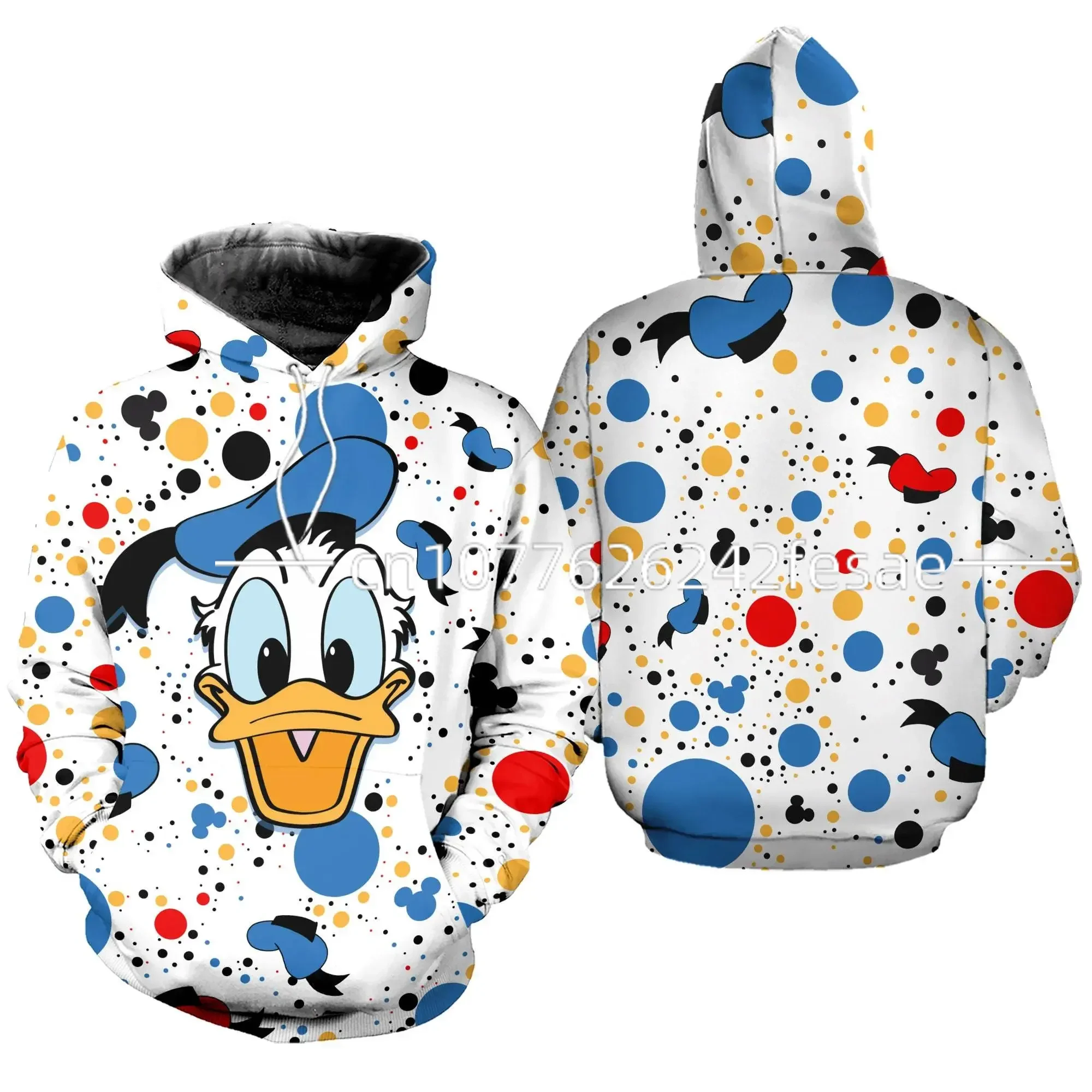 

2024 New Donald Duck Hoodie 3D Printing Disney Casual Fashion Street Zipper Hoodie Men's and Women's Sweatshirt