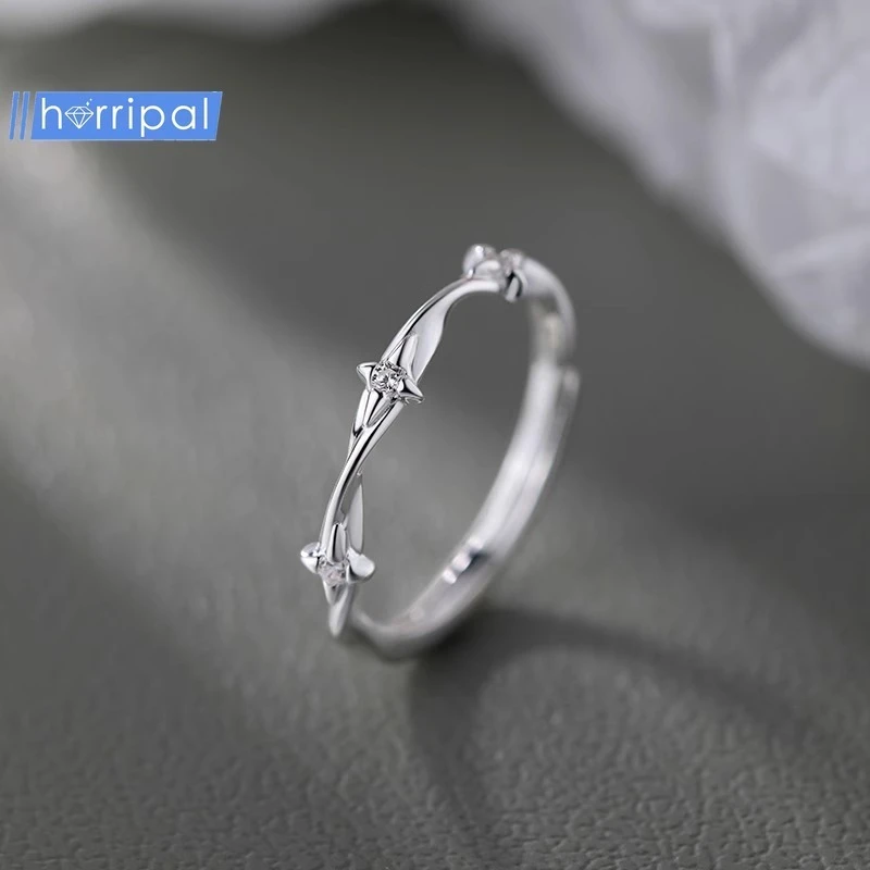 

New Pure Silver S925 Niche and Light Luxury Four-pointed Star Ring with Slightly Set Open Index Finger Ring for Women's Earrings