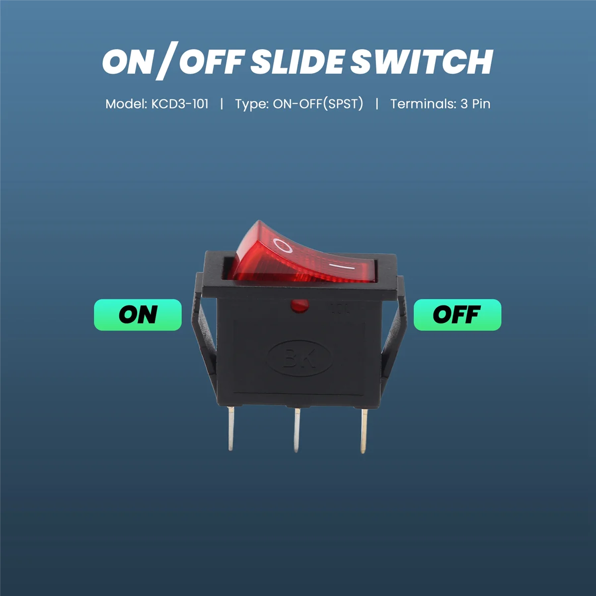 SSR AC 16A/250V 20A/125V الضوء الأحمر مضيئة على إيقاف SPST قارب الروك التبديل × 5 قطعة