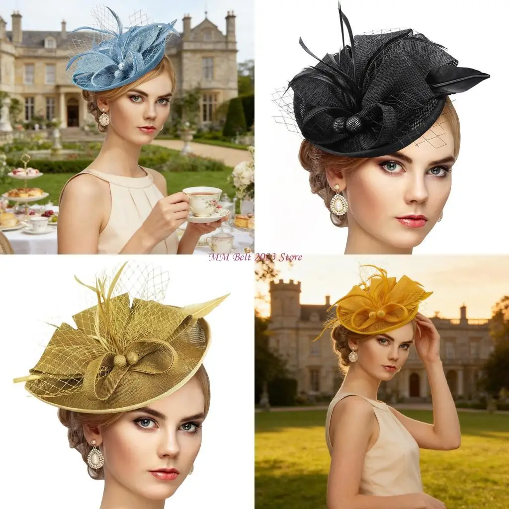 

49ME Elegant Trimmed Raffia Hat Perfect For Races Weddings And Parties