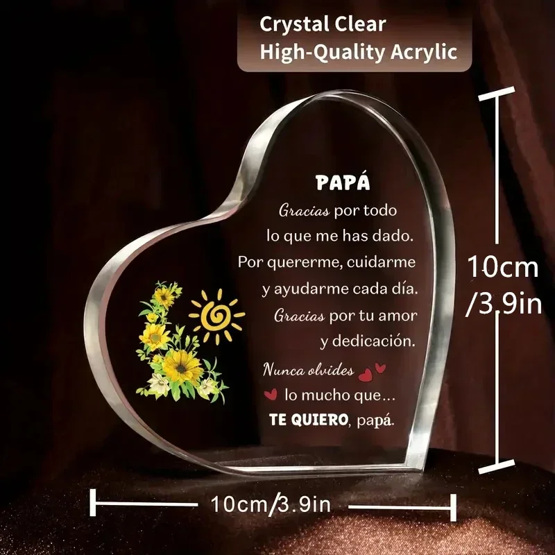 Spanish Dad Thank You Sunflower Heart Crystal Acrylic Plaque Father’s Day Desktop Gift