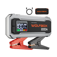 WOLFBOX 3000A Portable Jump Starter 12V Car Battery Booster LED Light Quick Charge 65W (Adapter Not Included) 16000mAh Battery