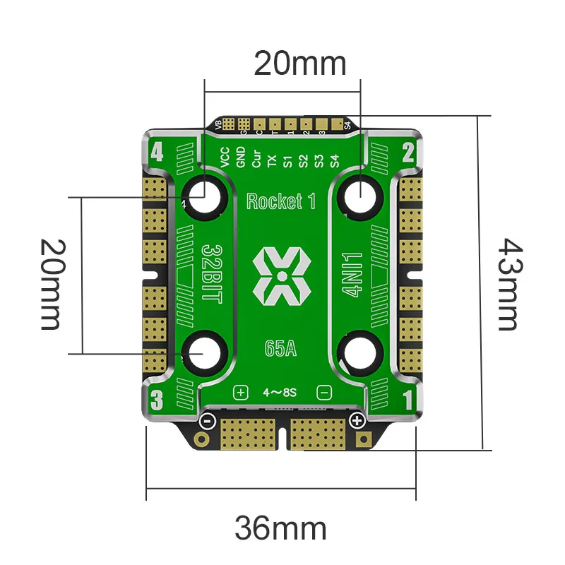Aocoda-RC 2065 4-in-1 ESC 65A 32-bit processor, integrated galvanometer 4-8S high voltage version 20mm hole spacing
