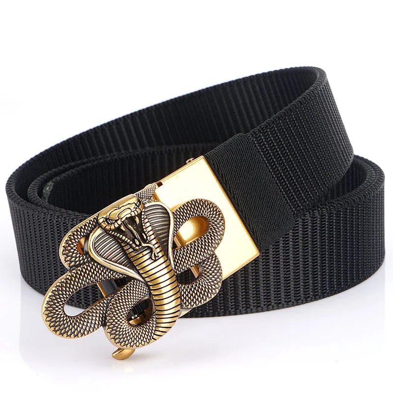 Men's Nylon Belt Toothless Buckle Male Waistband Width:3.5cm Black\Coffee\Blue\Beige \Green Length120cm