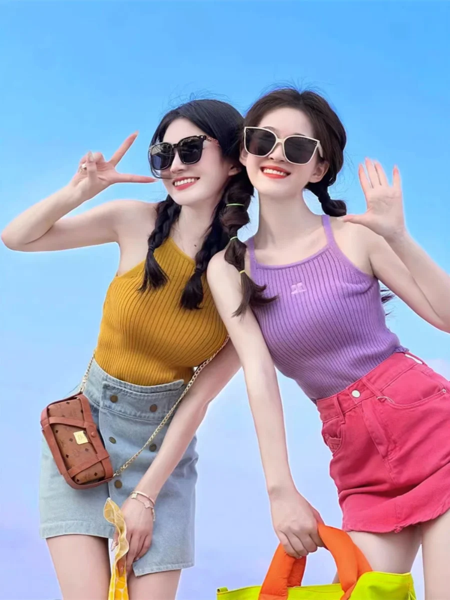 

Irregular Knitted Vest Women's Summer Sweet And Spicy Top Strapl ort Svel Crop Top Faionable Slim Fit Basic Sle