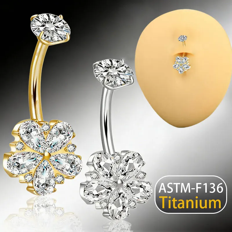 20pcs /lot Titanium Double CZ Dangle Belly Button Ring, Hypoallergenic  Navel Piercing Jewelry Gold Silver  Summer Beach Bikini