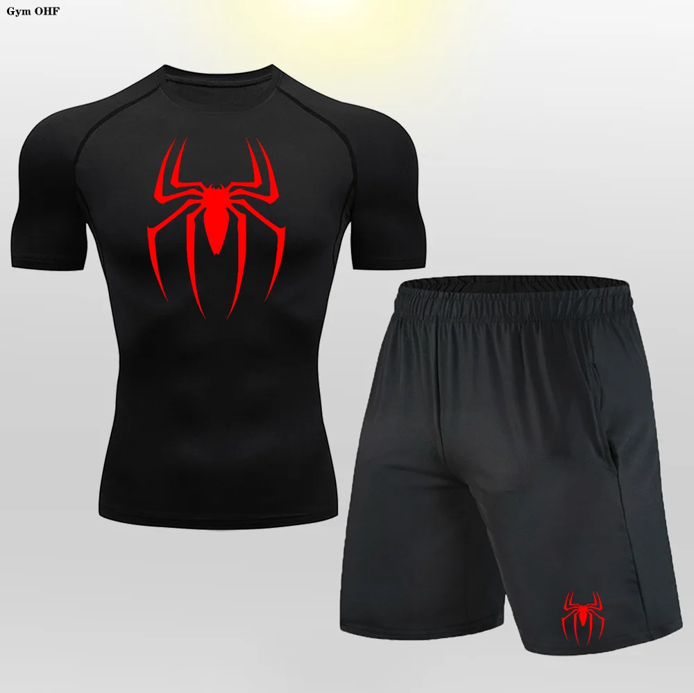 Man Compression Sets Gym Running Shorts T Shirt Fitness Training Mens Tracksuit Short Sleeves Shirts Sport Workout Suit Rashgard