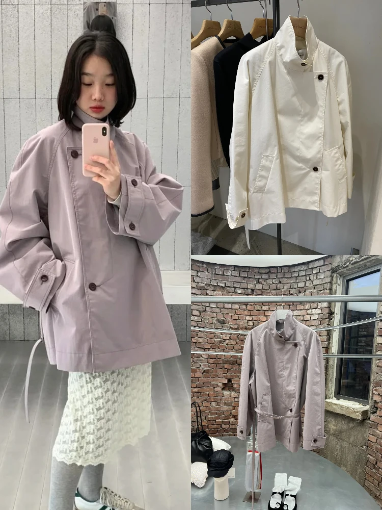 

Повседневная винтажная ветровка с воротником-стойкой и двойной пуговицей на талии Jaet, свободная посадка, длинная све, средней длины