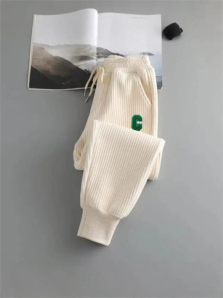 

Thickened Fleece Corduroy Sports Pants High Waist Harlan Loose Fit Slimming Autumn Winter New Style Women's Casual Trousers