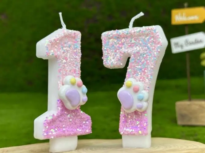 Farbverlaufsfarbene Pailletten, Hundepfoten, digitale Geburtstagskerzen, Kuchen, Party-Dekoration, Geburtstagsfeier, Hochzeitsgeschenke, Jungen und Mädchen – Detail 1