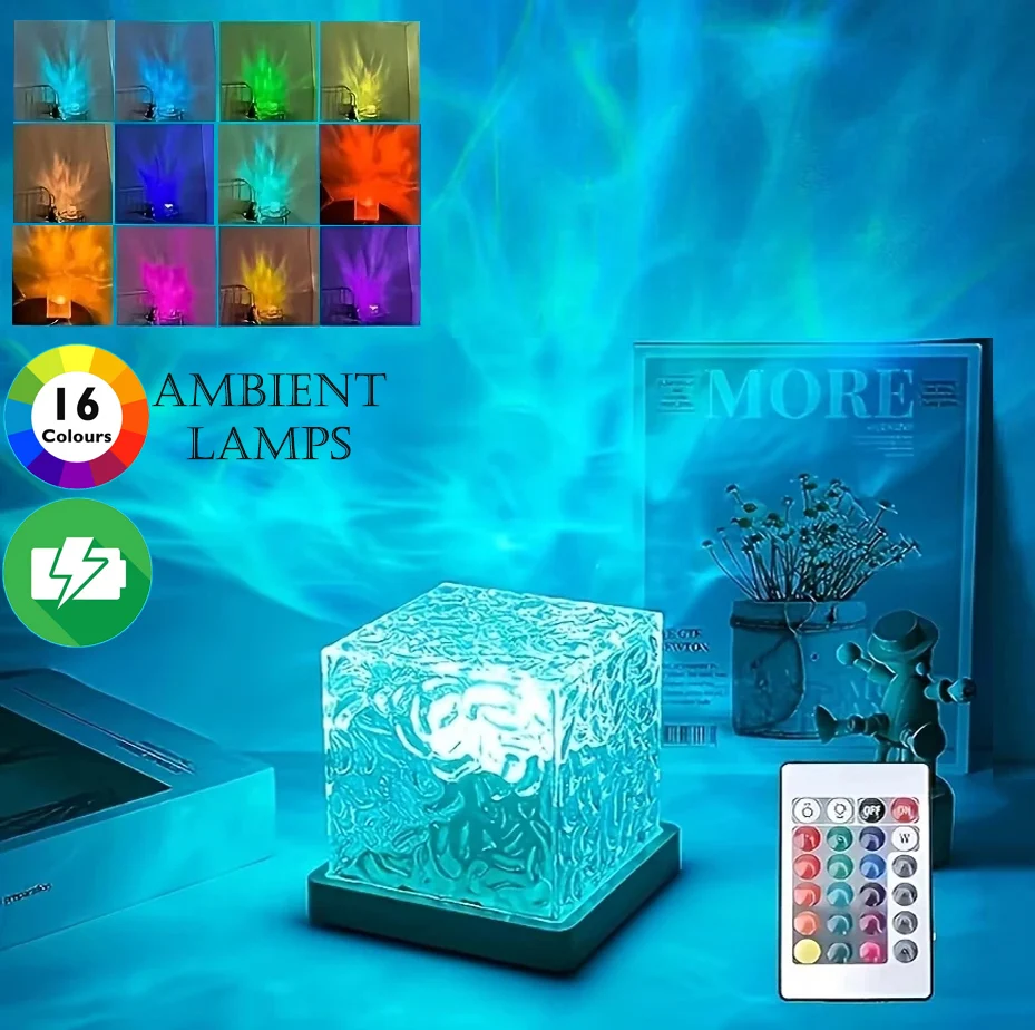 

New RGB 16 Colors Night Light Remote Ocean Wave Projection Lamp Aurora Projector Lights Home Decor Rechargeable Table Nightlight