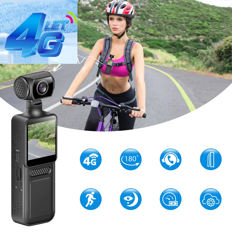 كاميرا رياضية محمولة 4K شبكة 4G CCTV 1080p مسجل فيديو رياضي كاميرا الحركة 4G / Hotpot Wifi Camera