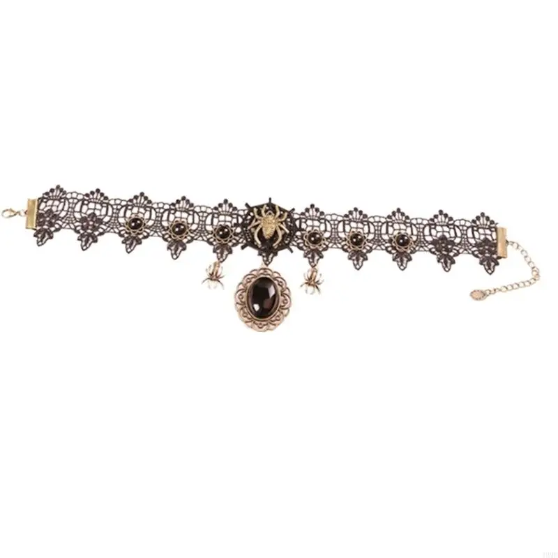 

49MF Lace Spiders Necklace for Halloween Party Costume Add A Touch Charm To Your Halloween Outfit