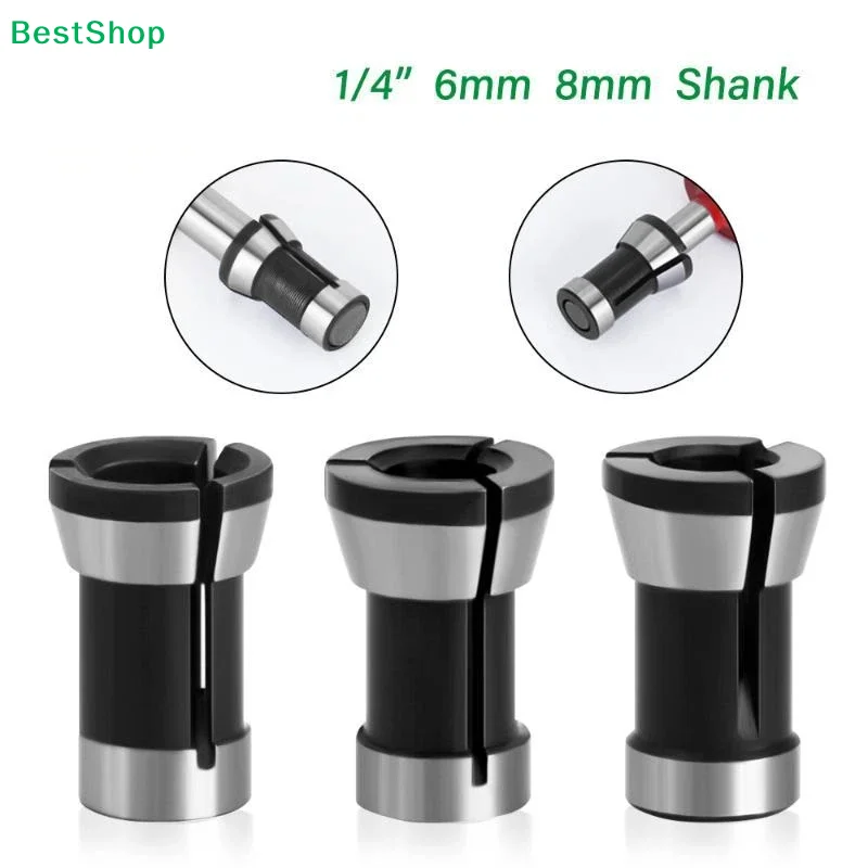 High Precision Router Collet Durable Steel 6mm 6.35mm 8mm Quarter Inch Shank For Milling Cutter Woodworking Use