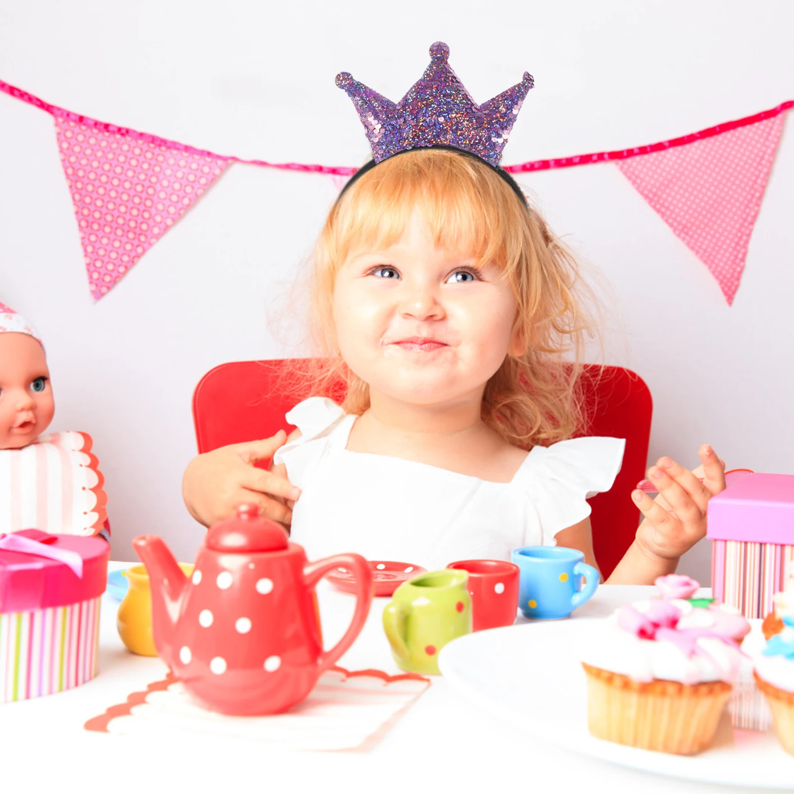 

6 Pcs Princess Crown Headb Shiny Kids Accessories Pink Purple Red Sequins Hairb Birthday Party Photo Props Toddler Girl