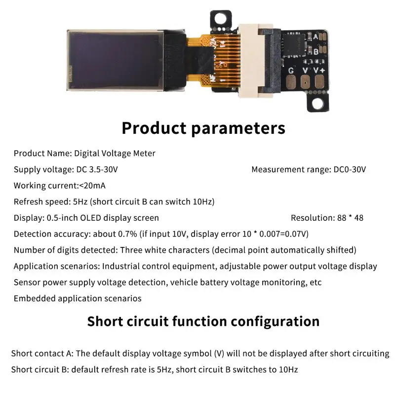 1 PCS DC 0-30V Mini Digital Voltmeter 0 5 Inch OLED Display High Precision 5Hz 10Hz Adjustable