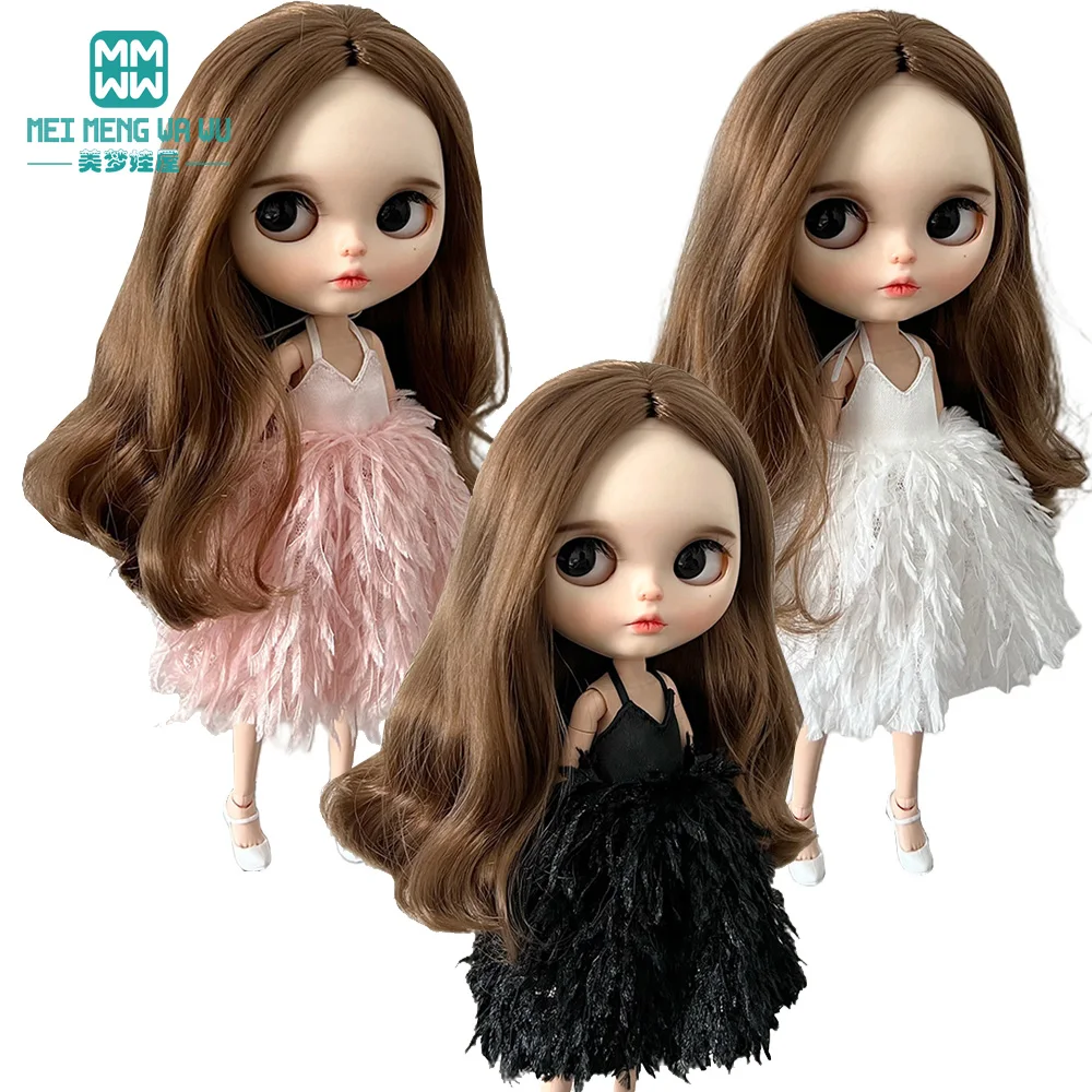 Clothes for doll Fashion feather skirt pink, white, black fits Blyth Azone OB22 OB24 doll accessories