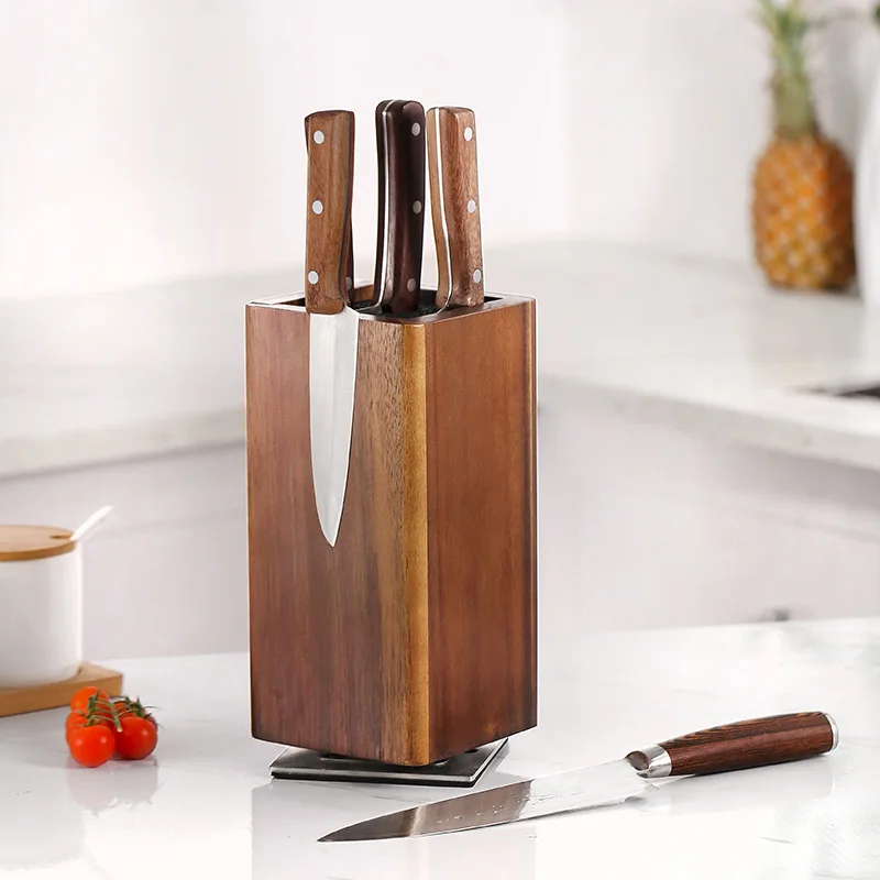 Magnetic Knife Block 360° Rotatable Magnetic Knife Holder Acacia Wood, High-Quality Knife Blocks, Kitchen Knife Organizer stand