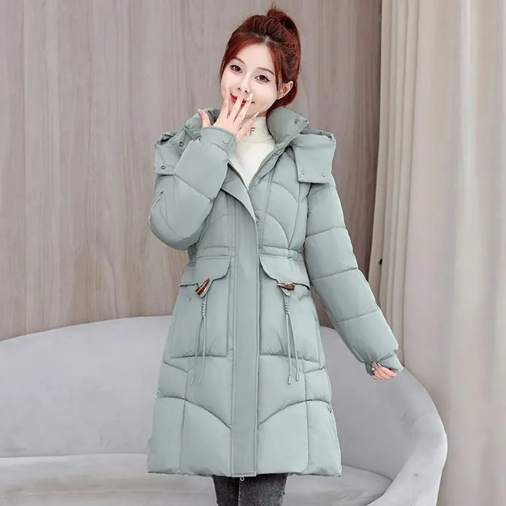 Damski płaszcz zimowy, odzież śnieżna, długie parki, kurtka puchowa, ciepła, gruba, codzienna, luźna kurtka zimowa z kapturem, płaszcz wierzchni, nowość 2024