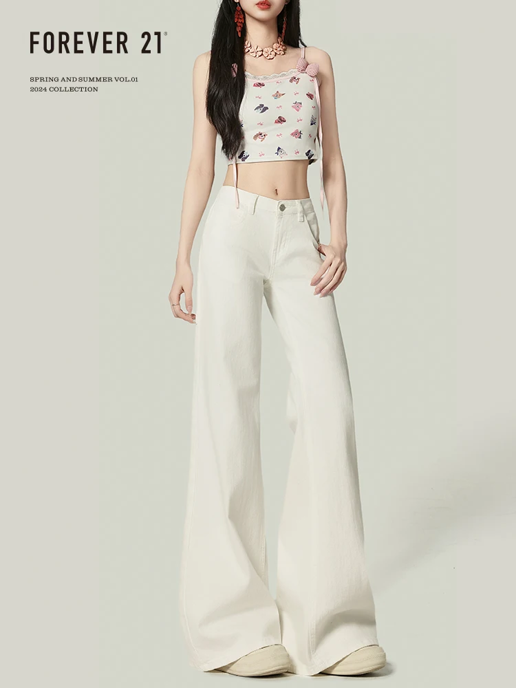 Calças Jeans Fenas Brancas de Cintura Baixa Estilo Americano Forever 2, Modelagem Solta e Slim com Pernas Retas e Estilo...