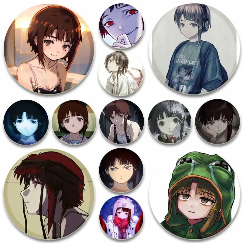 Serial Experiments Lain Badge Cute Anime Girl Lapel Pins 58mm Round Brooches for Backpack Clothes Accessories Fan Jewelry Gifts