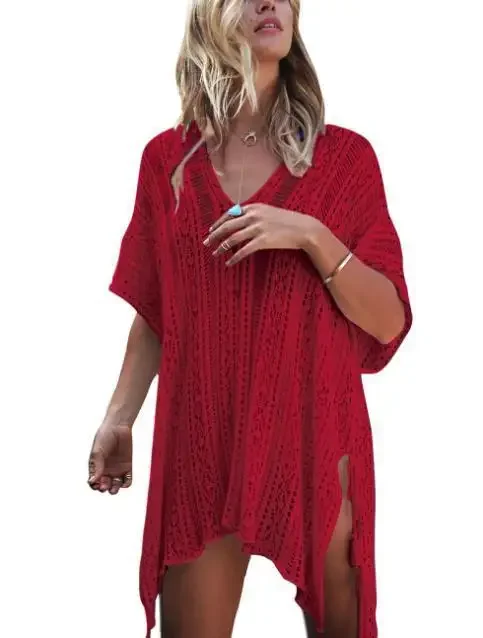 Hollow Out Loose and Sexy Vacation Beach Bikini Cover Up Sun Protection Clothing Women's Swimwear Coat