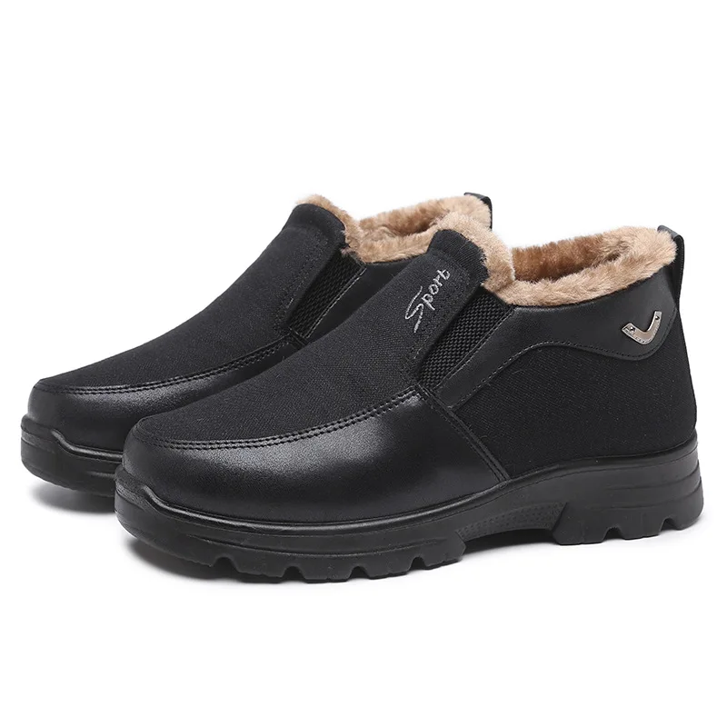 Men Sneakers Pu Leather Comfortable Plush Fur Ankle Plush Warm Shoes for Men Boots Slip On Casual Footwear Solid Color Zapatos