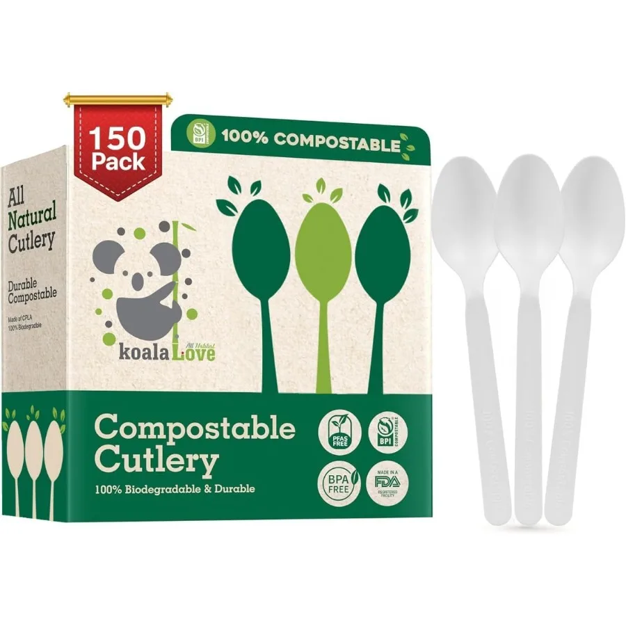 

100% компостируемые ложки 7 дюймов. Большая биоразлагаемая ложка 150, одноразовая экологически чистая ложка, прочная и термостойкая Alternativ