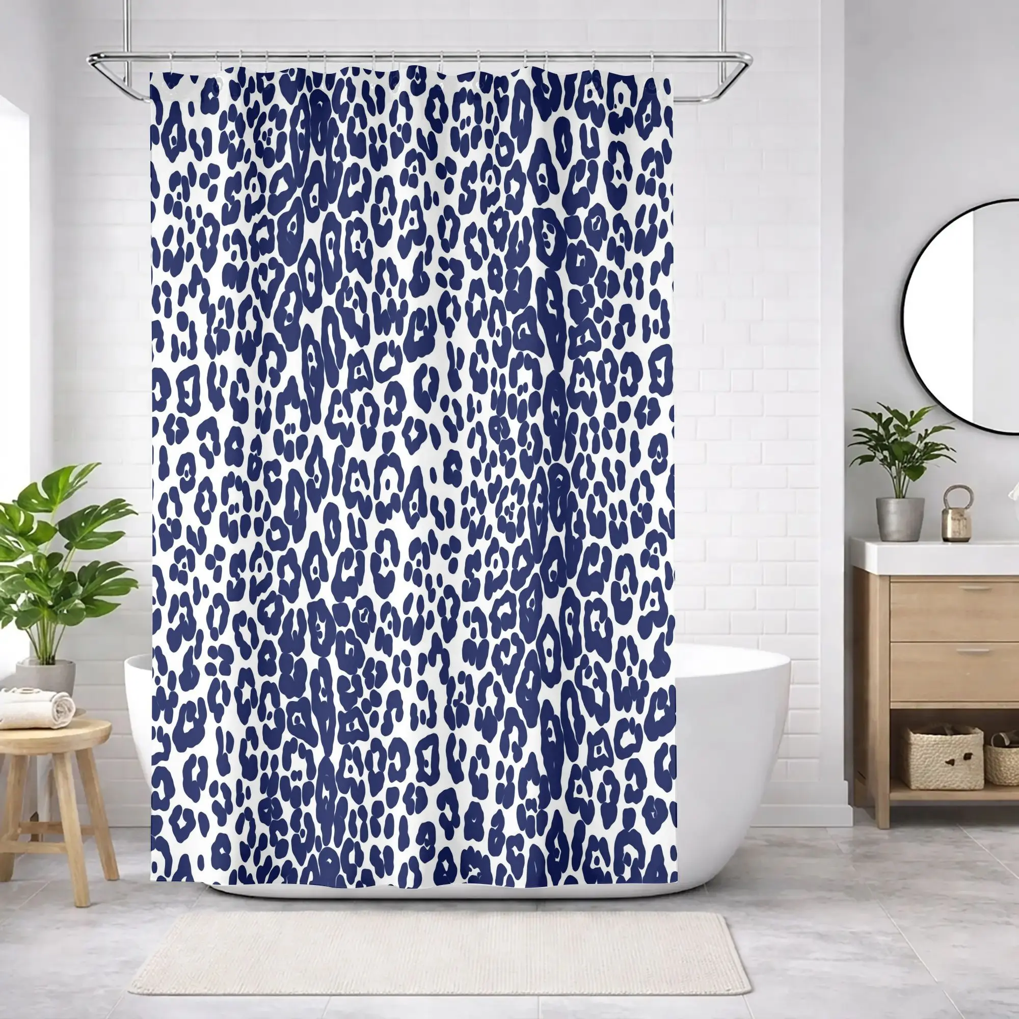 Blue Leopard Print Waterproof Shower Curtain Luxury Tropical Animal Print Bathroom Decor Curtain Accessories 90x180cm - view 4
