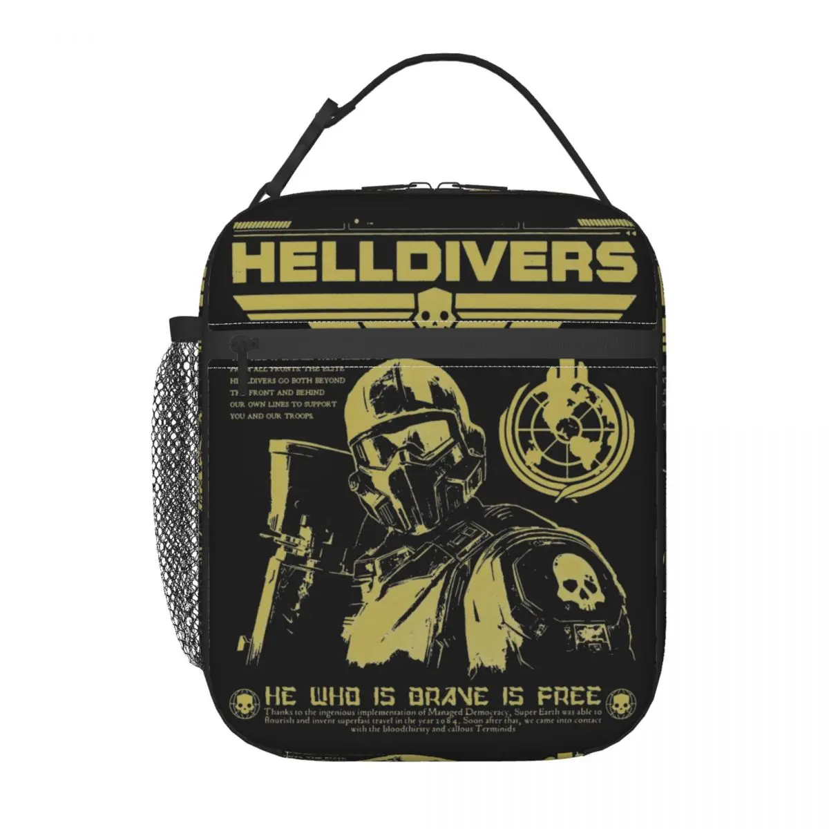 Game Helldivers 2 Grunge Poster FanArt Lunch Bag Office Lunch Box For Men Thermal Tote Handbags Oxford Portable Cooler Bag