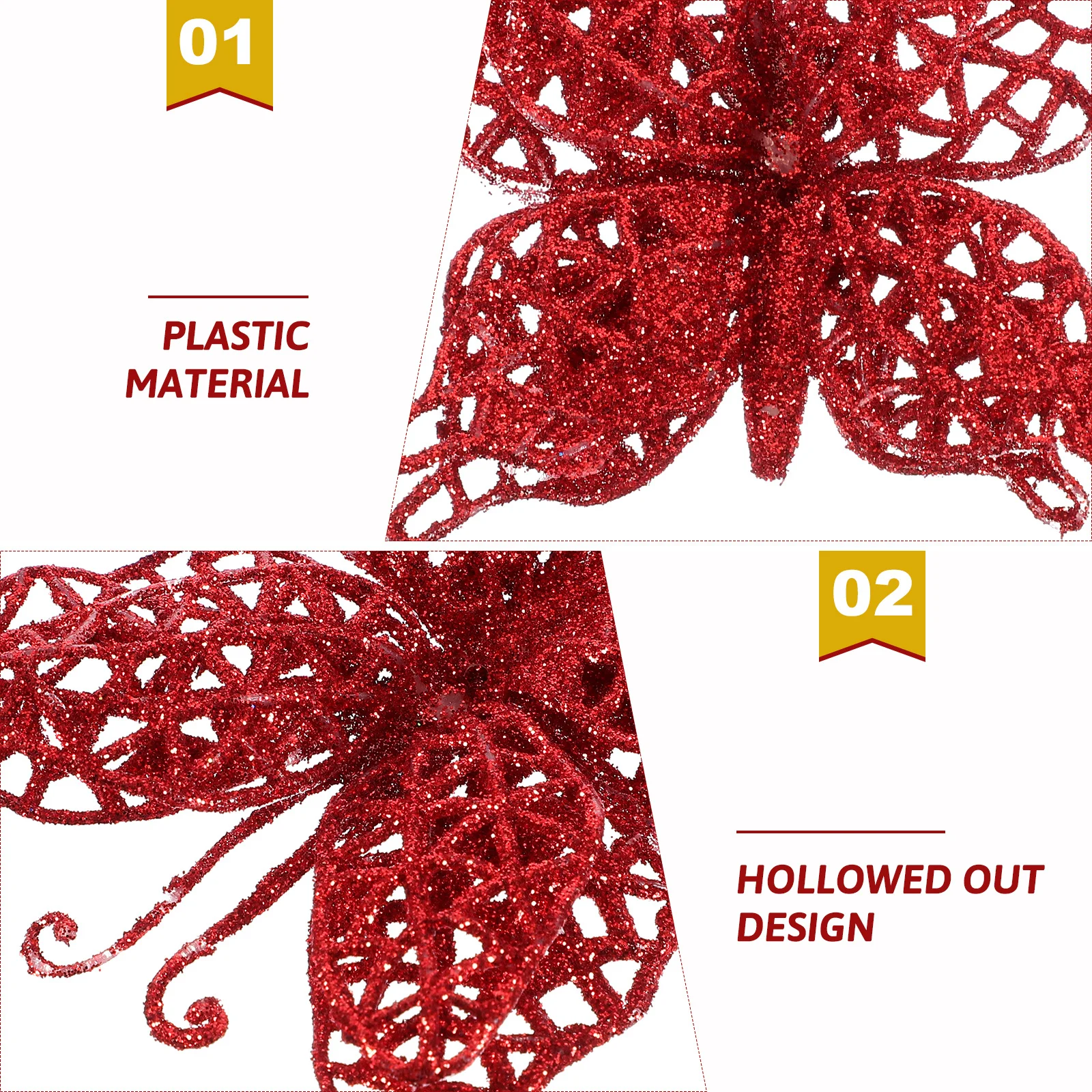 

24Pcs Christmas Tree Butterfly Ornaments Glitter Hollow Design Xmas DIY Crafts Wreath Decoration Christmas Tree Butterfly