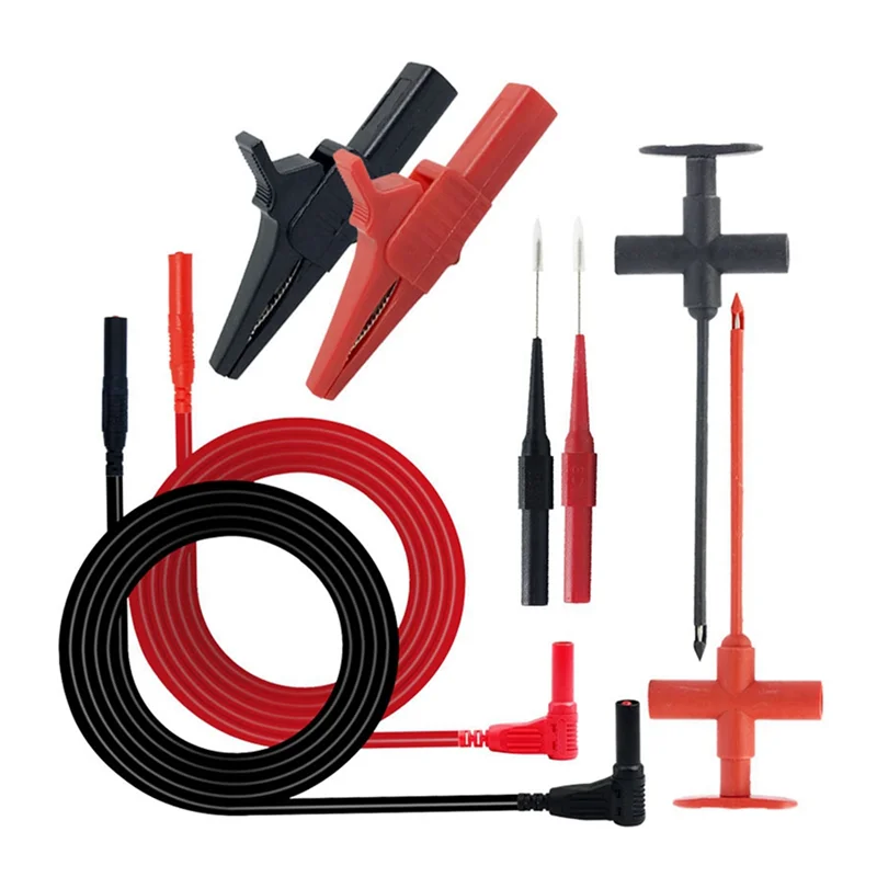 Multimeter Test Leads Kit With Alligator Clips, Puncture Probe, Wire-Piercing Test Hooks Professional Electrical Testing